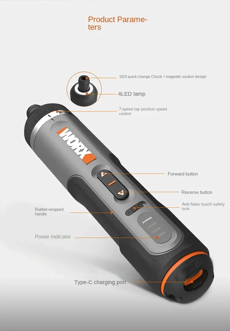 WORX  WX242 4V Electrical Screwdriver Set Smart Cordless Electric Screwdrivers USB Rechargeable 30 Bit Set Mini Drill Power Tool