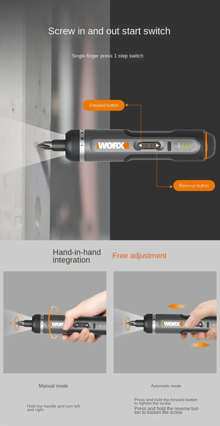 WORX  WX242 4V Electrical Screwdriver Set Smart Cordless Electric Screwdrivers USB Rechargeable 30 Bit Set Mini Drill Power Tool